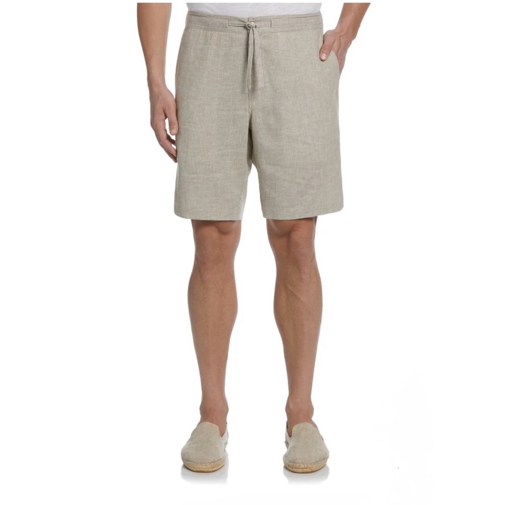 Cubavera Men’s Linen Drawstring Shorts – Classic Beige Pinstripe Size L